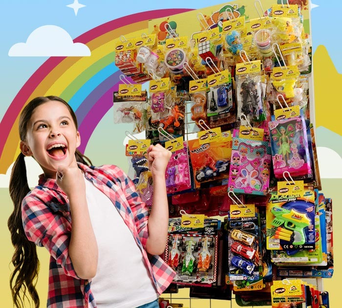 Expositor da Kidivertido com grande variedade de brinquedos em ponto de venda
