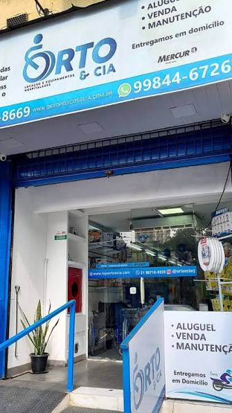 Fachada da loja Orto & Cia, especializada em locação e venda de equipamentos ortopédicos